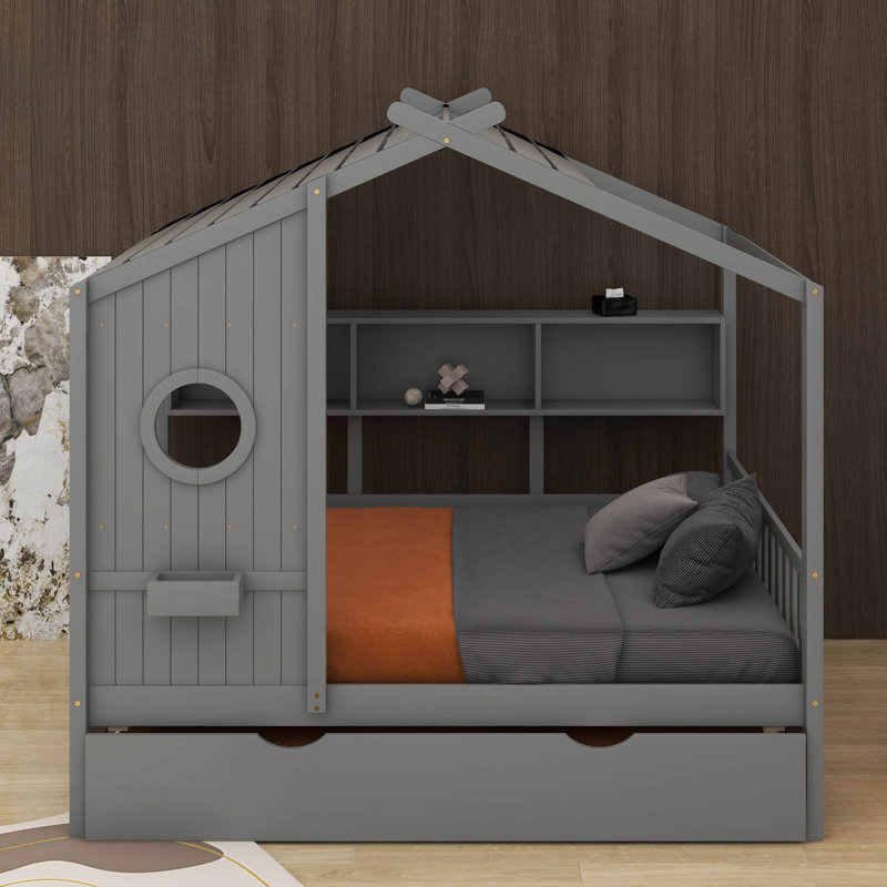 Lit double avec lit gigogne, Gris