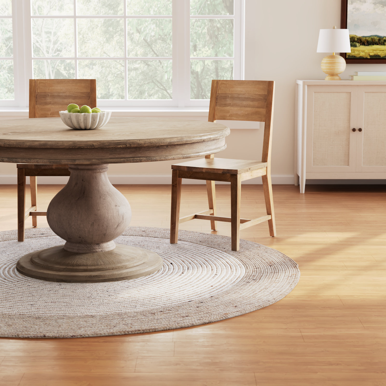 Aria Geometric Hand-Woven Wool/Cotton Beige/Ivory Area Rug, Round 5'