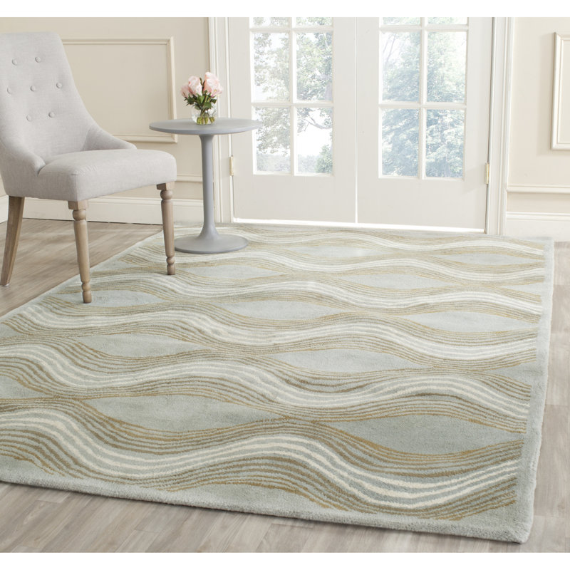Tapis bleu en laine touffeté à la main Secaucus, Rectangle 8 pi x 10 pi