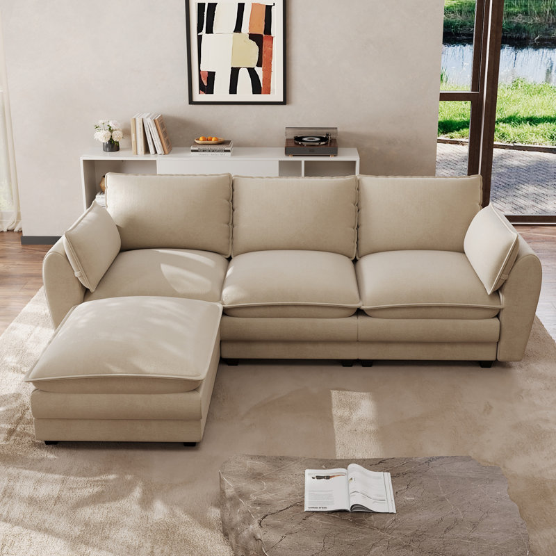Canapé modulaire en L avec repose-pieds, Brun, Forme en L