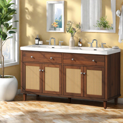 Modern 60" Wood Vanity Cabinet With Double Sink, Ample Storage For Family Bathrooms