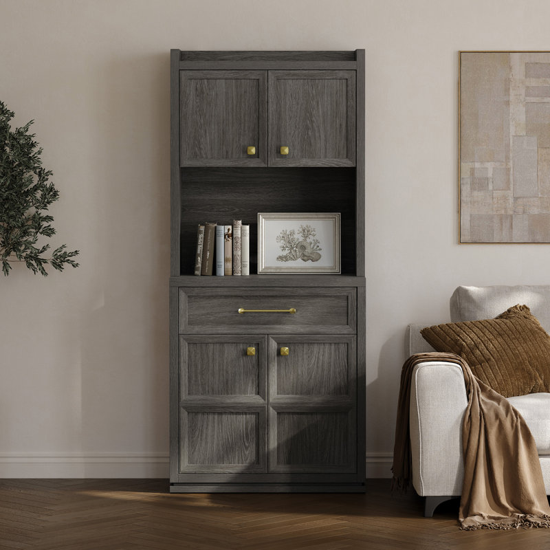 Armoires de rangement pour garde-manger 70,8 po avec tiroir et tablettes réglables, Gris foncé