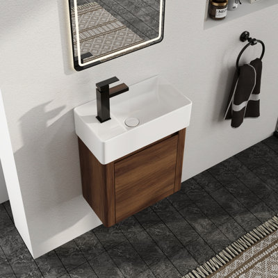 Meuble-lavabo simple Coralline 18 po avec comptoir en céramique, meuble-lavabo simple mural avec lavabo en céramique