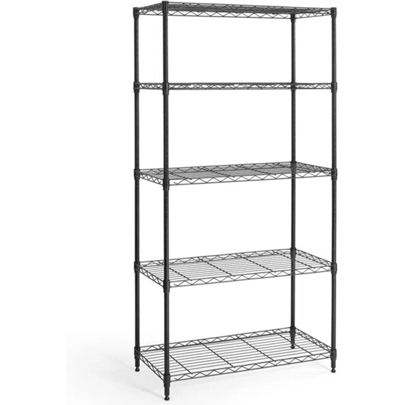 Étagère robuste à hauteur réglable en fil métallique, l 30 po x P 14 po x H 59 po, support de rangement en métal noir à 5 niveaux pour le garage, le sous-sol, le garde-manger et la buanderie