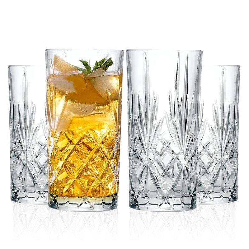 Highball Glass - Drinking Glasses - Set of 4 - Hiball Tumblers - 12 oz, Made in Europe