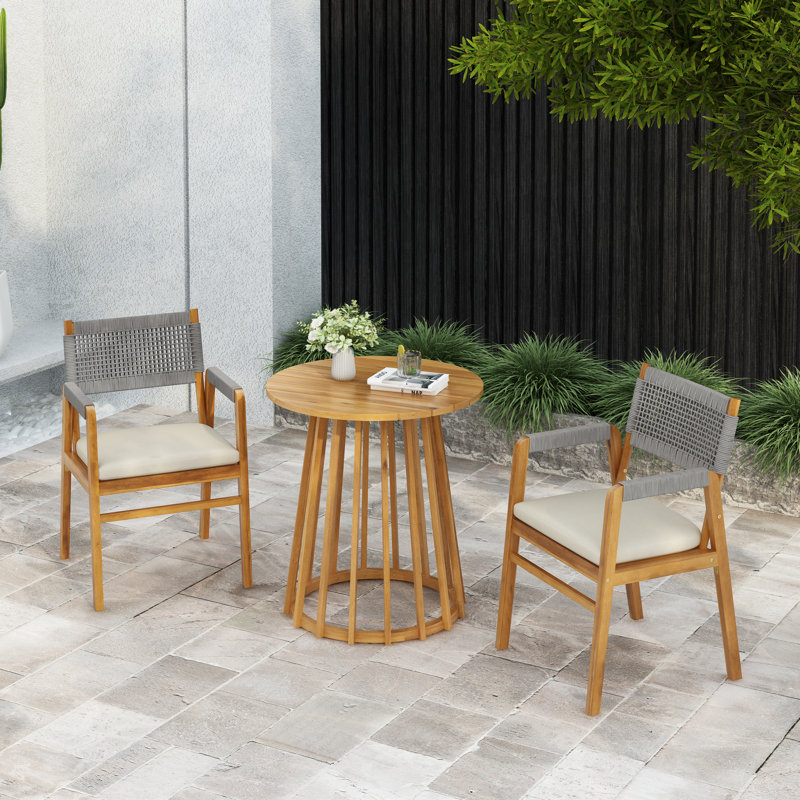 Javier Outdoor Acacia 3-Piece Bistro Set, Teak/Gray