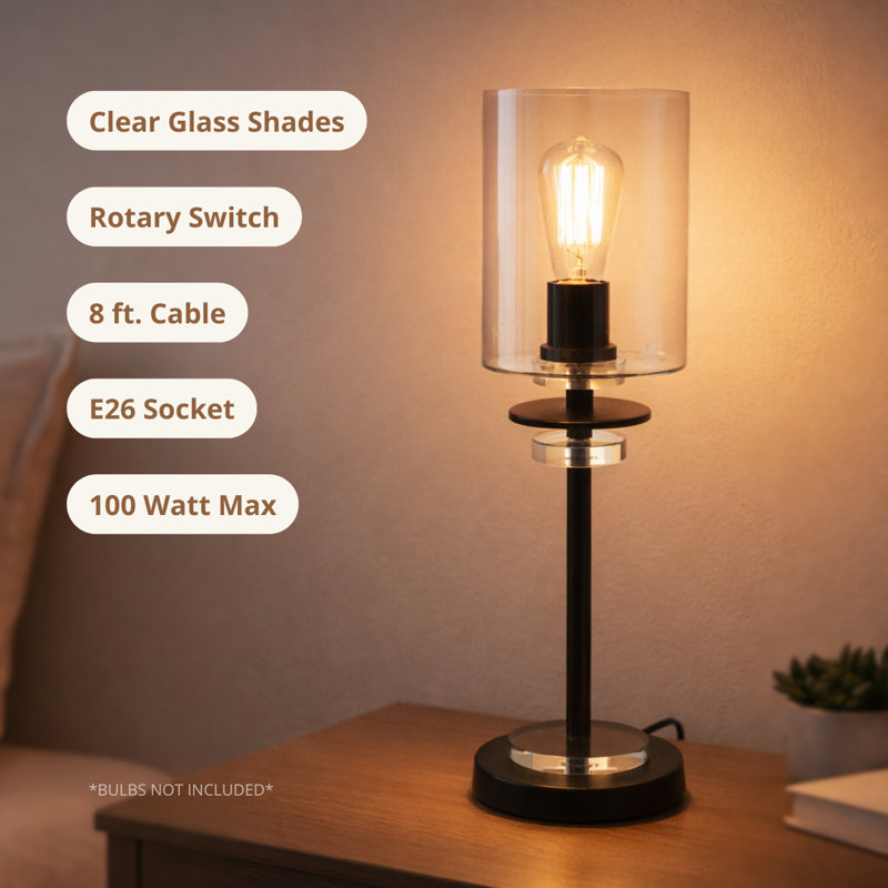 Royal Designs, Inc. 25" Crystal Accent Table Lamps Set of 2, Oil-Rubbed Bronze Finish with Clear Glass Shades