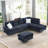 Sectional 3-Seaters Sofa With Chaise, Storage Ottoman, Metal Legs And Copper Nails,Two White Pillows, (102" X 76" X35")-1923038776