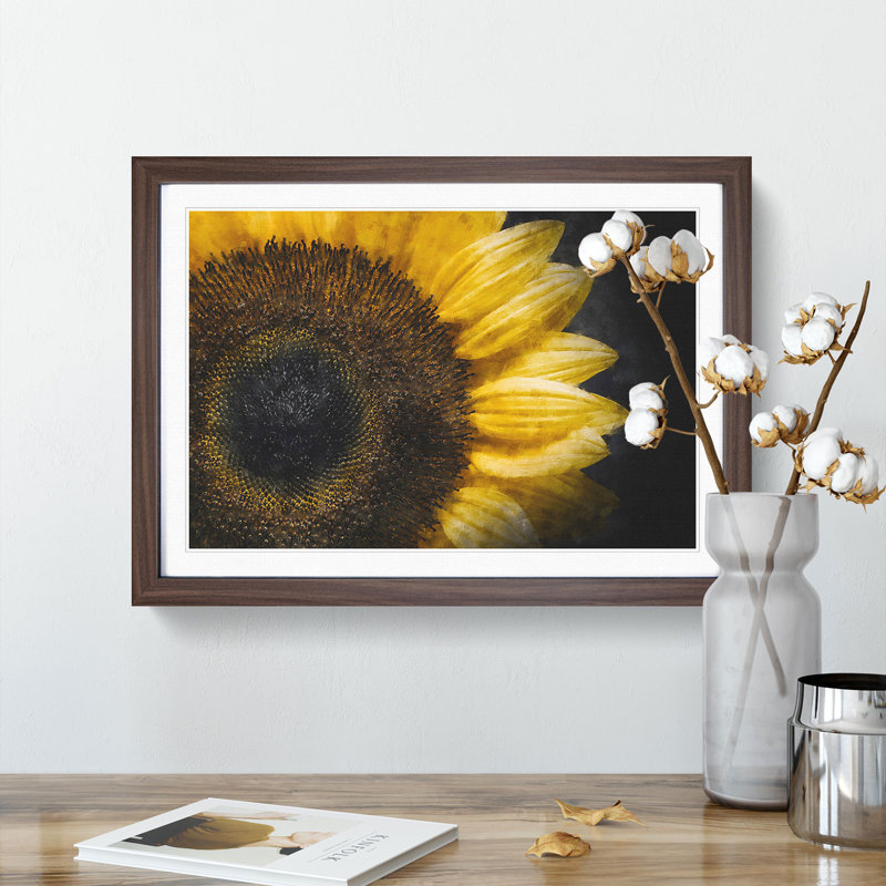 Yellow Sunflower Rising - Picture Frame Painting Print, Walnut Framed, 36cm H x 48cm W x 2cm D