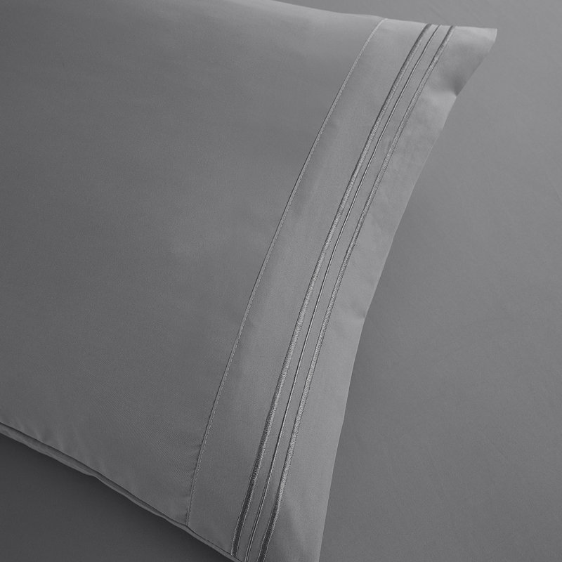  Ensemble de draps double brossé de luxe pour hôtel avec draps et taies d'oreiller très doux, Gray, Grand