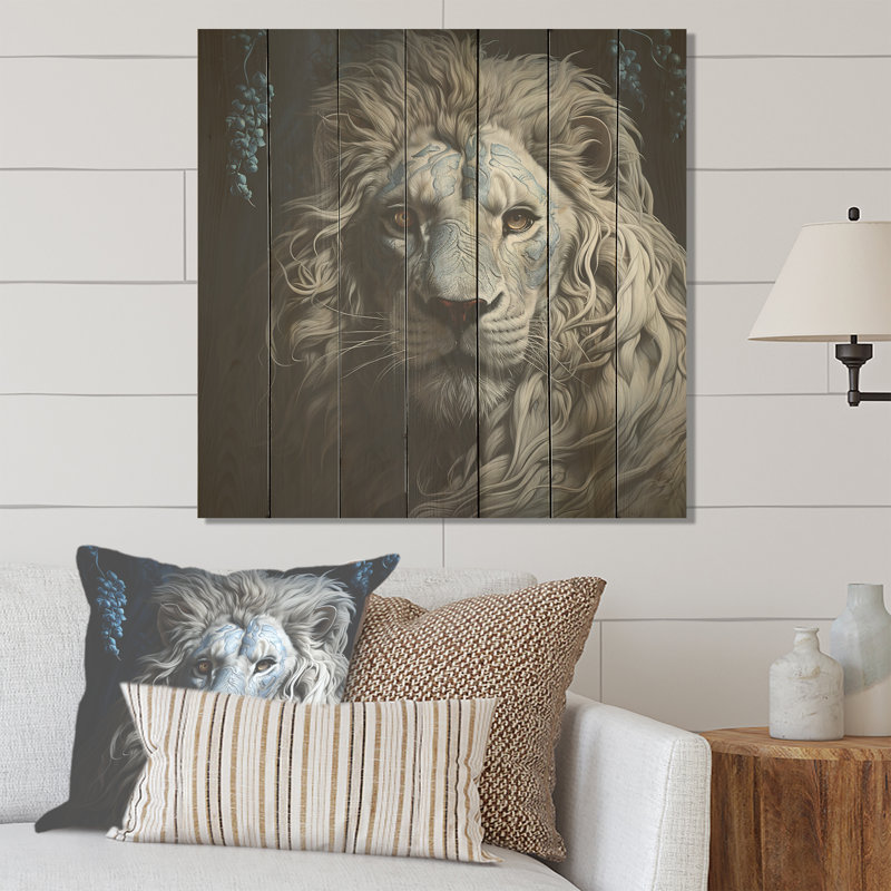 Lion gris luminescent - Animal lion sur bois, H 15 po x l 15 po