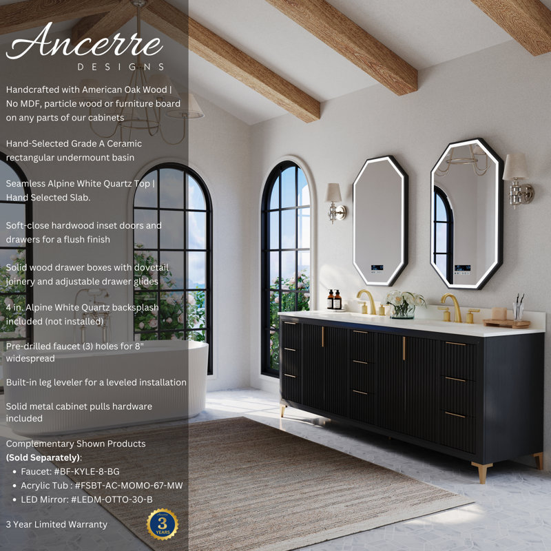 Turlington Freestanding Standard Bathroom Vanity with Top, Black Oak, 84"
