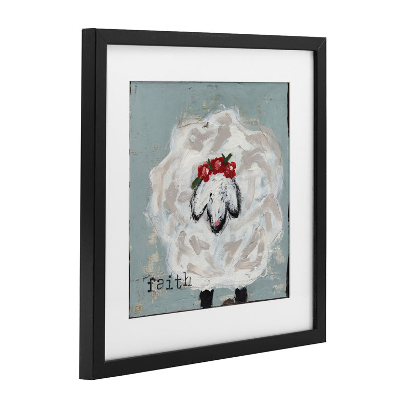 «Uplifting Faith Sheep», reproduction sous verre encadrée, design par Cassandra Cushman, H 16 po x l 16 po, Cadre noir minuit