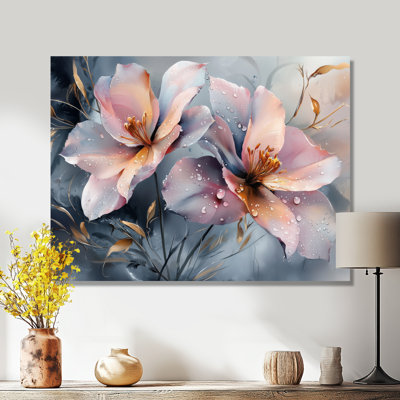 Chinese Ink Abstract Fuschia Flowers II - Fuschia Metal Wall Art, Traditional Metal Art Print
