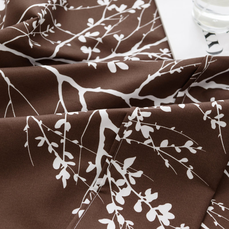 Ensemble de draps en microfibre Foliage, Ensemble de draps pour lit simple avec un drap-hou, Chocolat / Ivoire