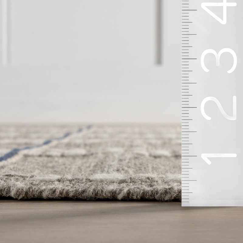 Morgan Geometric Check Wool and Cotton Area Rug, Rectangle 3' x 5'