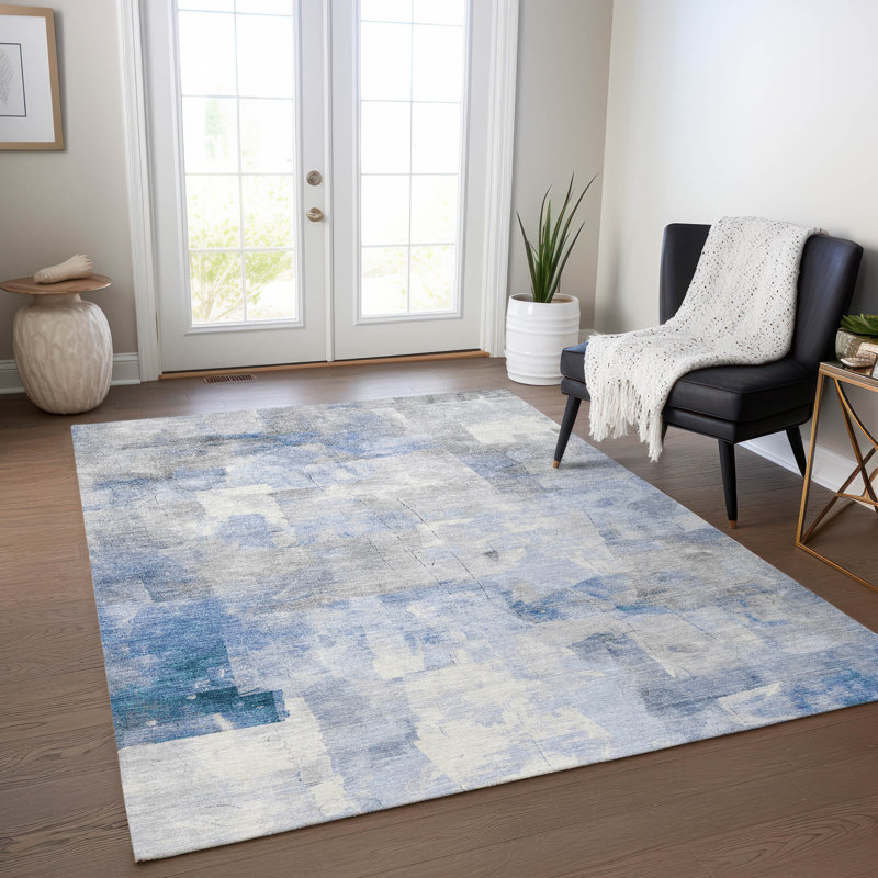 Machine Washable Indoor/Outdoor Cinead ACN1697 Denim Rug, Rectangle 9' x 12'