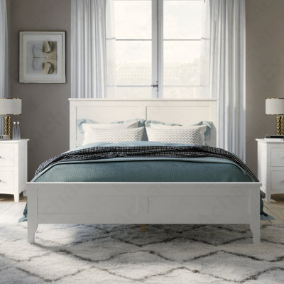 Lit plateforme moderne en bois massif blanc moderne avec support de lattes en bois robuste, aucun sommier tapissier requis