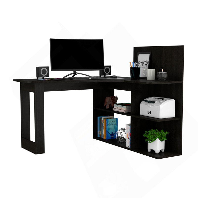 Bureau d'ordinateur Masai, cinq tablettes ouvertes - noir