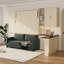 Grand lit escamotable mural avec rangement hydraulique, canapé, tablettes et tiroirs, éclairage DEL / USB, panneau crème, canapé vert-129025317