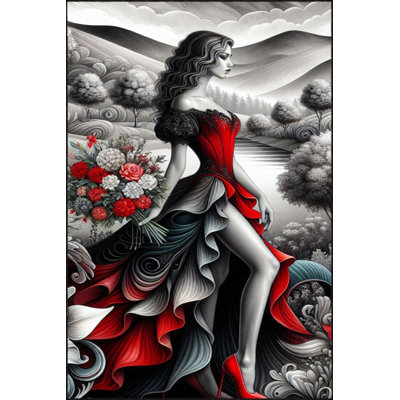 Floral Red Dressed Pattern Woven Base Machine Washable Area Rug