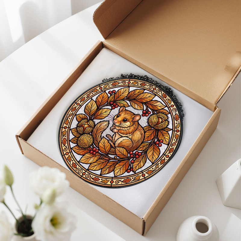 Panneau de vitrail Autumn Dormouse, H 12 po, H 12 po