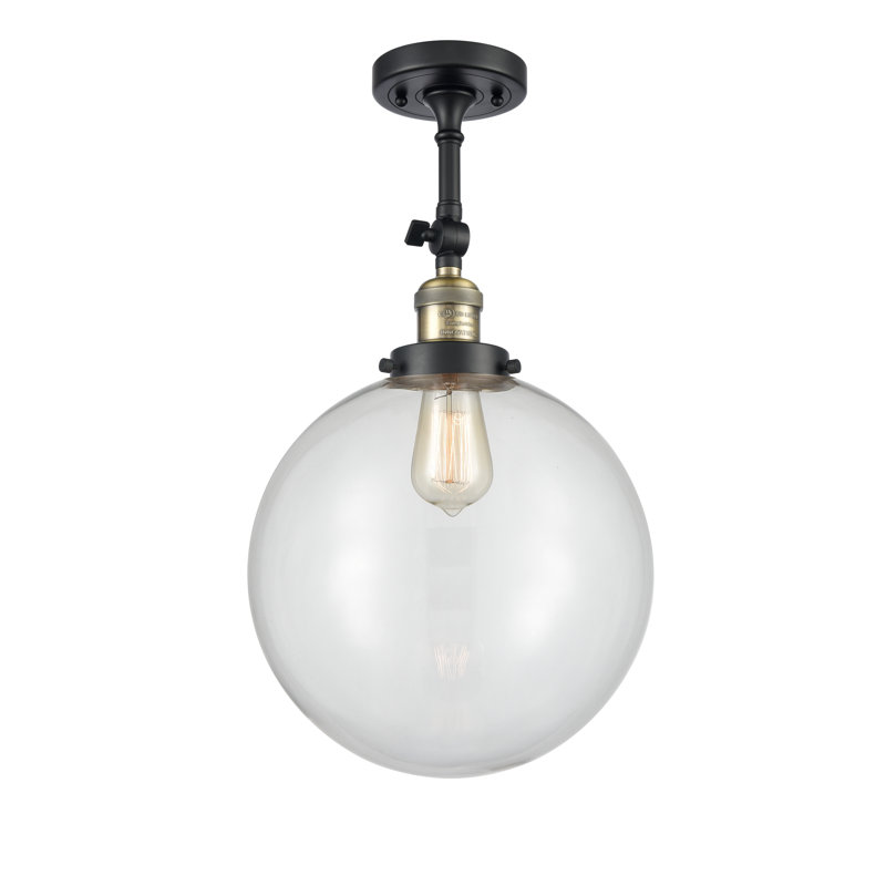 Plafonnier semi-encastré 1 lumière 12 "ciacchi, Transparent, DEL, Laiton antique noir
