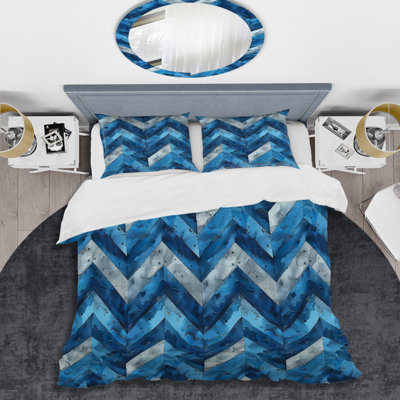 Blue Chevron Print I - Ensemble de housse de couette moderne