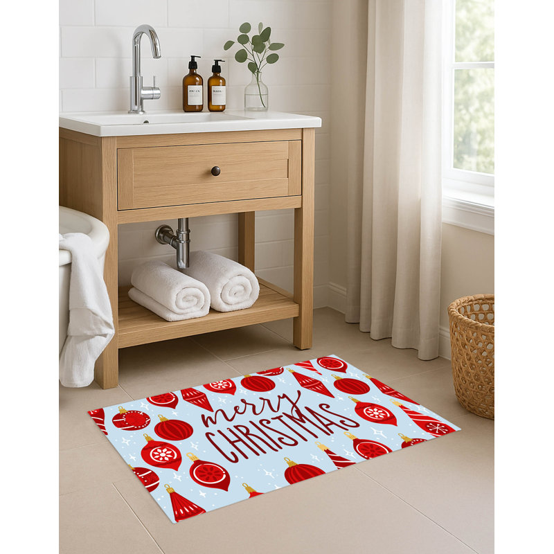 Tapis de bain Ornaments Merry Christmas Holiday, Bleu, Simple - L 24 po x l 17 po