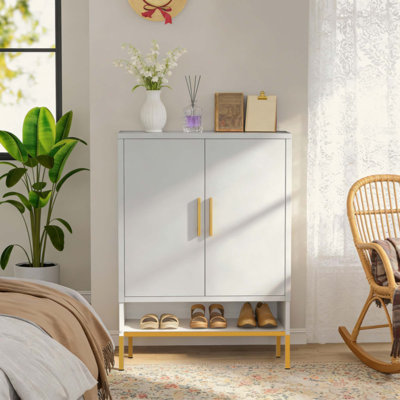 Meuble à chaussures à 2 portes, organisateur de chaussures dissimulé en métal à 7 niveaux, meuble de rangement à chaussures moderne et étroit avec étagères réglables pour entrée, couloir, garde-robe, chambre, salon, buanderie