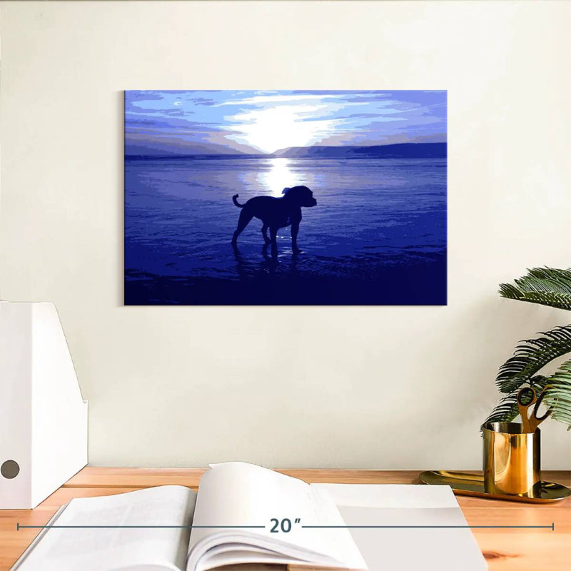 Staffordshire terrier de Brampt sur la plage - bleu, H 8 po x l 12 po