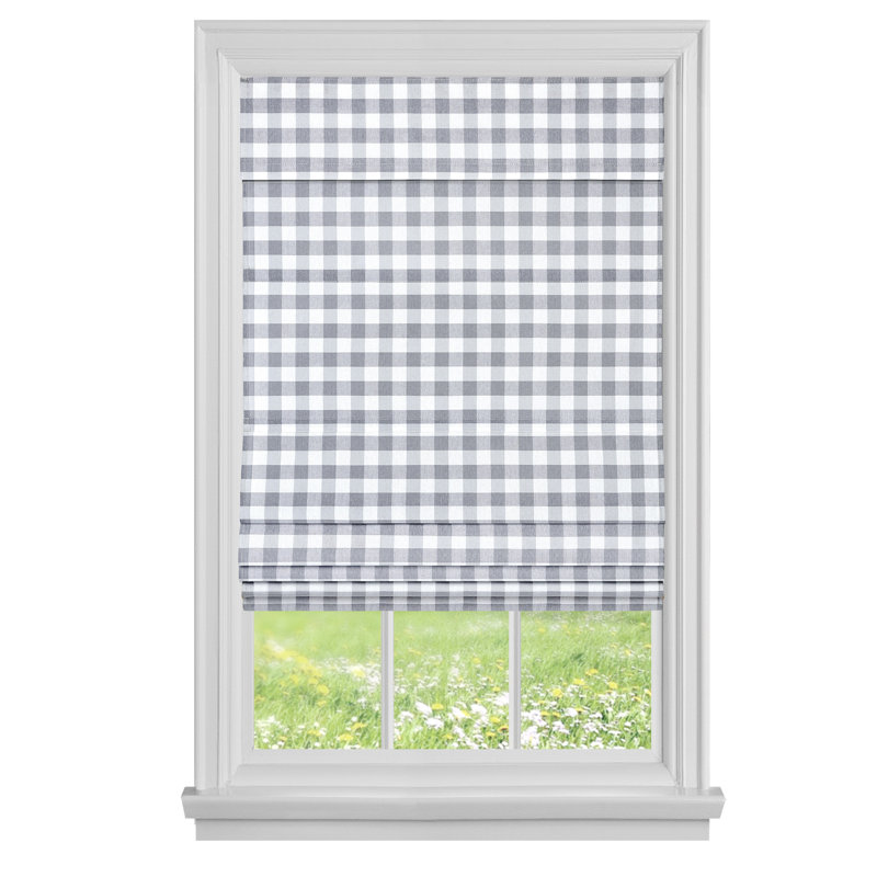 Rideau romain simple à carreaux simples Elegance, l 27 po x L 64 po, Gris