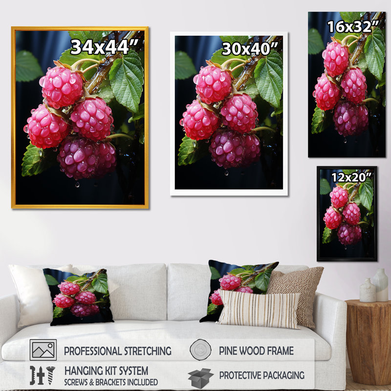 Lustrous Raspberry Radiance II - fruits, art mural, H 40 po x l 30 po x P 1,5 po