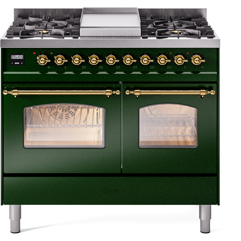 ILVE Nostalgie II Series 40 inch Dual Fuel Range with 6 Sealed Burners, Griddle (Glass Door), Liquid Propane