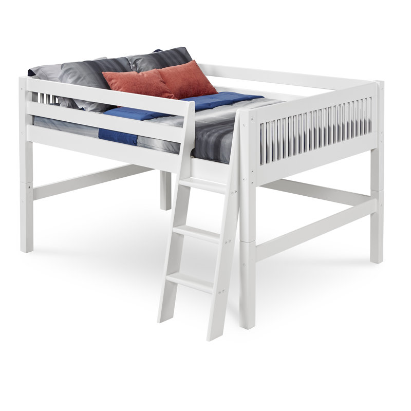 Lit mezzanine double en bois massif Fradin, Blanc
