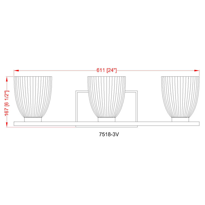Mateo Modern Vanity, 6.5" H x 24" W x 6.5" D, Chrome, 3 Lights