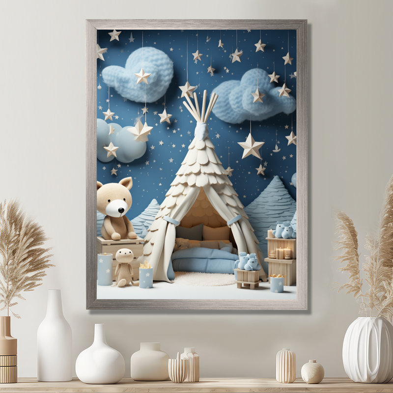 Child Nursery starry Night I - Animal Nursery, art mural, Cadre photo argenté, H 32 po x l 24 po x P 1 po
