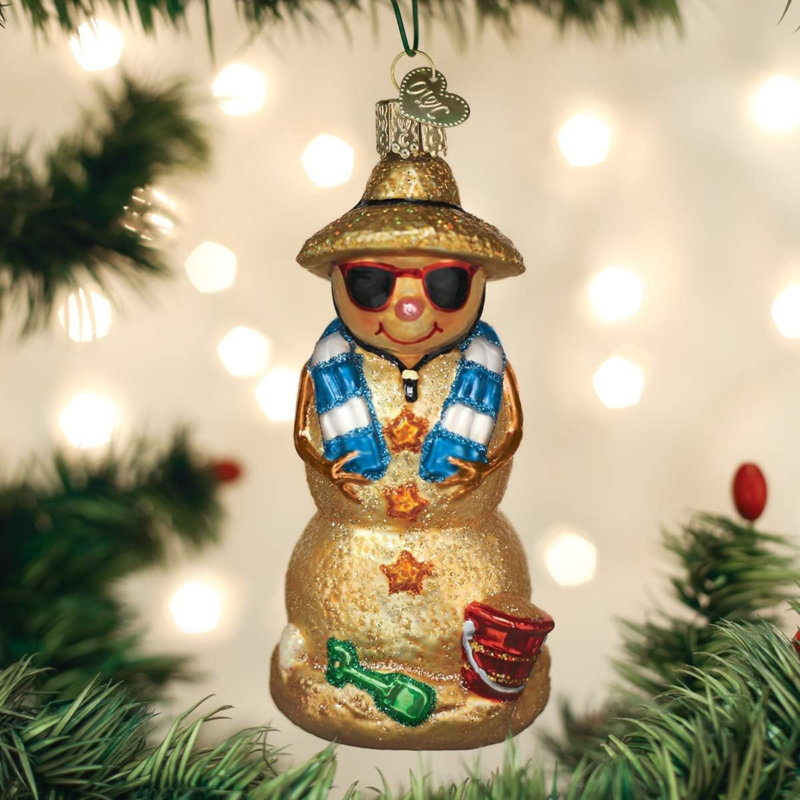 Ornement de Noël en verre soufflé Old World pour arbre de Noël, bonhomme de neige sable