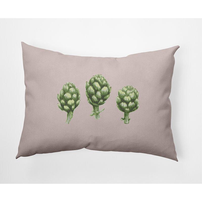 Artichoke Floral Outdoor Reversible Throw Pillow, Pale Pink