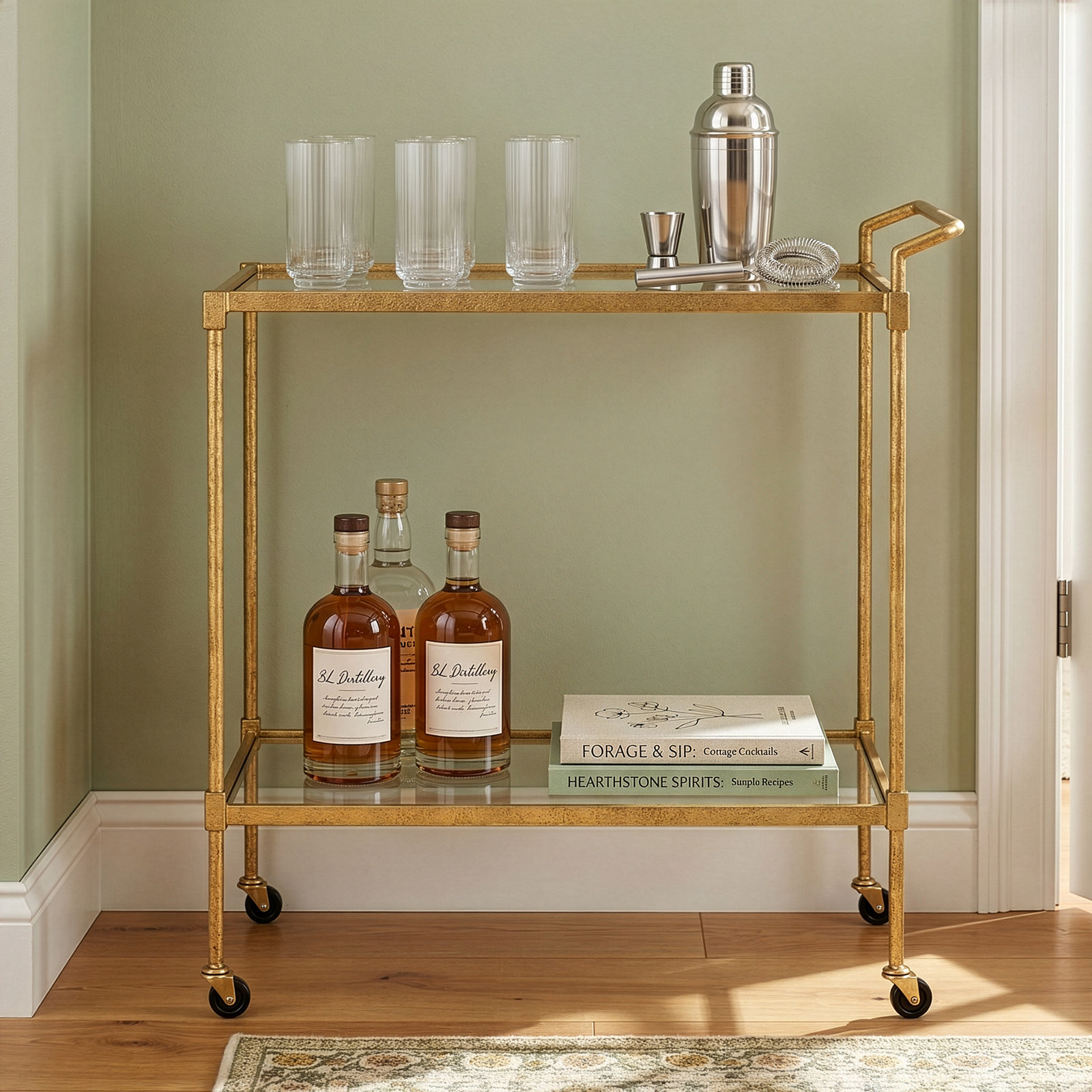 Claudia Metal And Glass Bar Cart