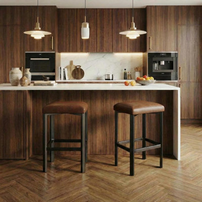 Set of 2 Modern 24" Counter Height Bar Stools, PU Leather with Thick Seat & Heavy Duty Metal Frame for Kitchen Island