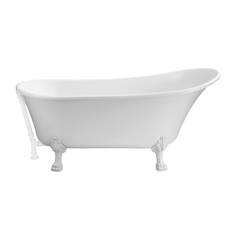 Baignoire de trempage sur pieds 67 "en acrylique 67" Streamline, Blanc lustré, Blanc brillant