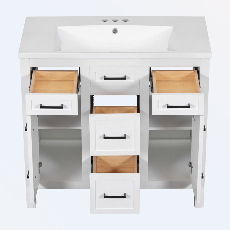 Meuble-lavabo de salle de bain avec lavabo intégré en résine, Blanc