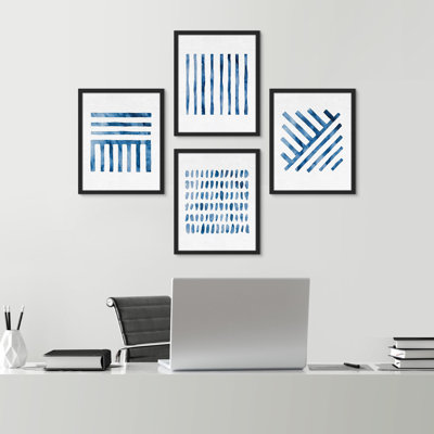 Motif de coups de peinture à l'aquarelle bleue - ensemble de 4 reproductions de cadres photo simples