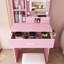 Table de coiffeuse avec miroir et lumières DEL réglables, prise de courant, support pour séchoir à cheveux et tabouret - coiffeuse compacte pour petites chambres