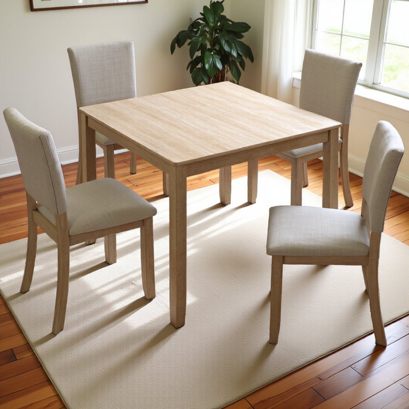 Ensemble de table à manger moderne pour 4 personnes avec 4 chaises, ensemble de table à manger pour 4 personnes, ensemble de table à manger en bois 5 pièces pour le salon, la cuisine et la salle à manger, chêne clair et beige