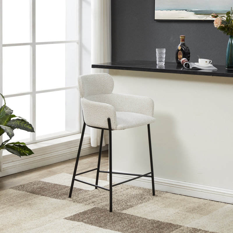 Tabouret de comptoir Tighe, Noir, Boucle gris clair
