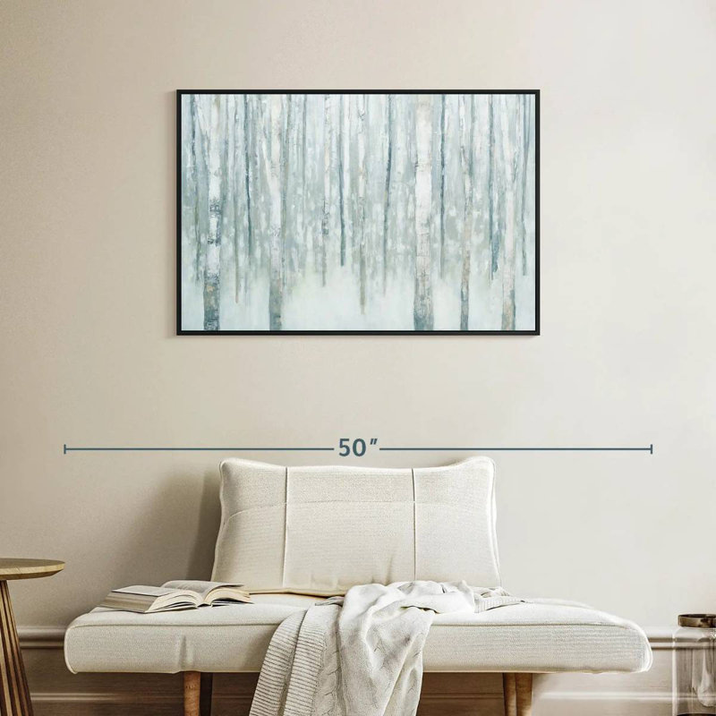 Bouleaux en bleu-gris d'hiver, Cadre flottant noir, 37 po x 25 po