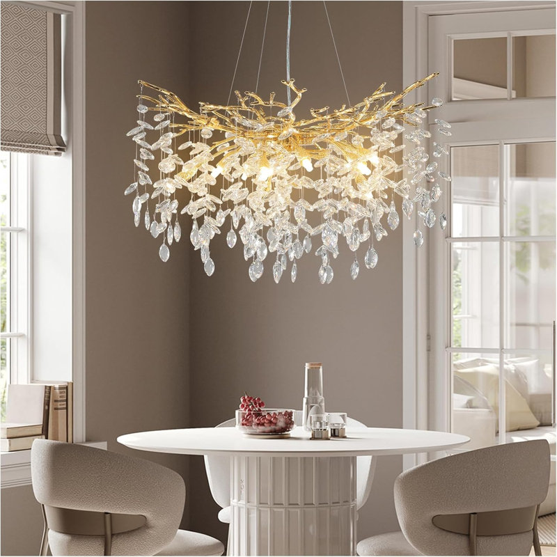Paree Dimmable Crystal Chandelier, Gold, 17.7" H x 30" W x 30" D