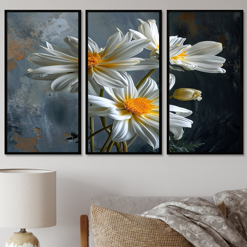 Shelva - Ensemble de décoration murale marguerite, Cadre flottant noir, H 40 po x l 60 po x P 1 po